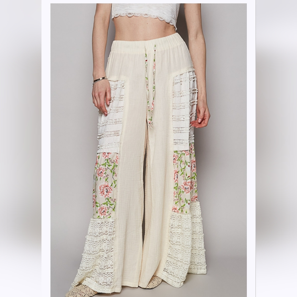 Pol Natural Flare Double Guaze Patchwork Pants Fi… - image 1